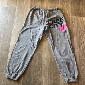 Free City Gray Sweatpants with Pink Logo